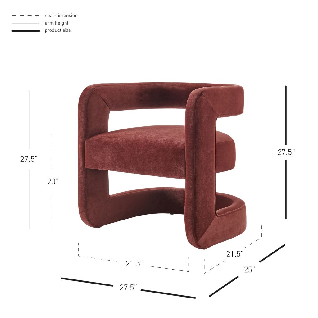 Althea Velvet Accent Arm Chair, Dainty Maroon