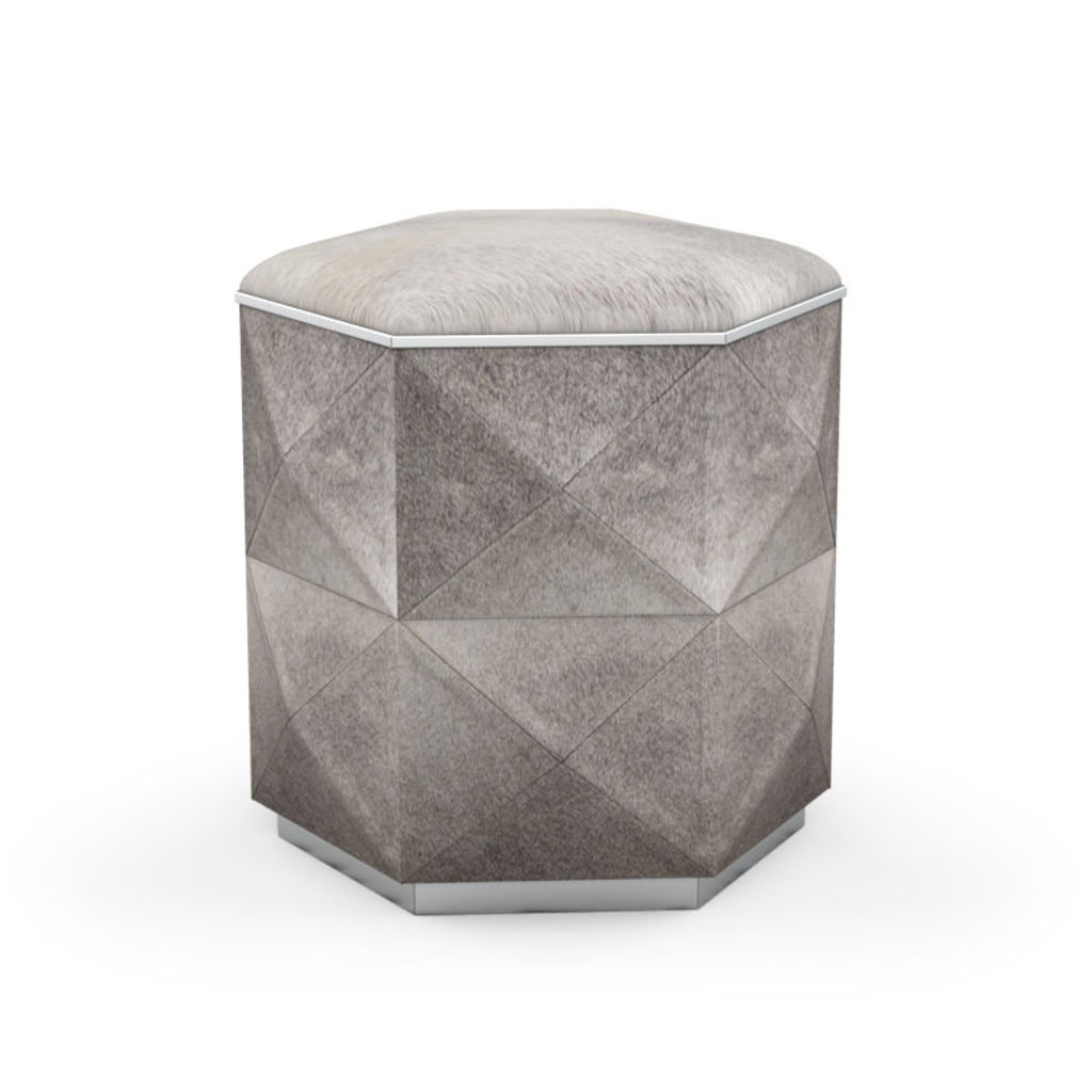 Geometric Cowhide Storage Ottoman