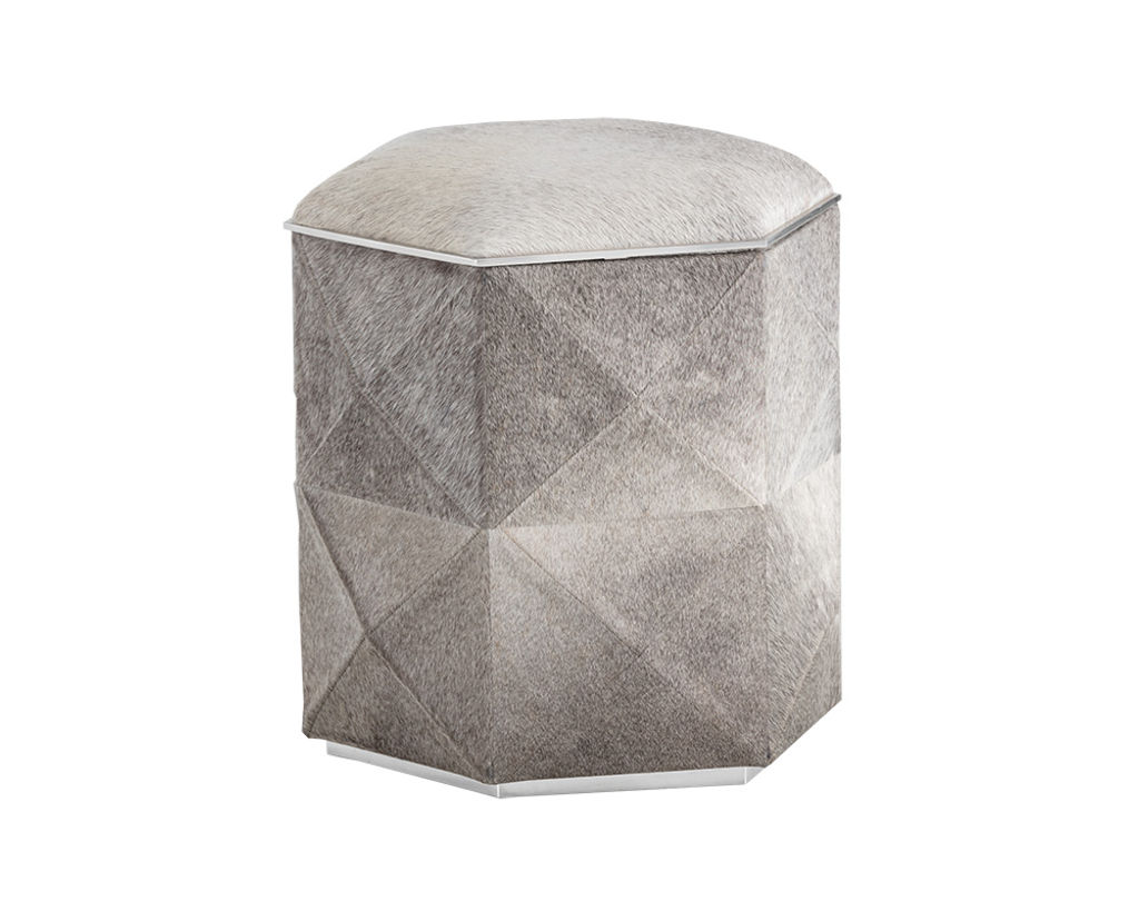 Geometric Cowhide Storage Ottoman