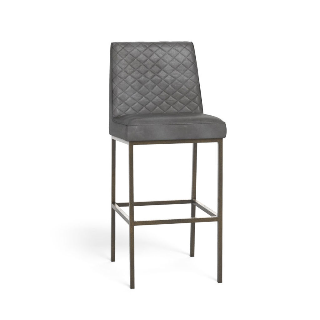 Vintage Tavern Style Diamond Quilted Grey Faux Leather Armless Bar Stool