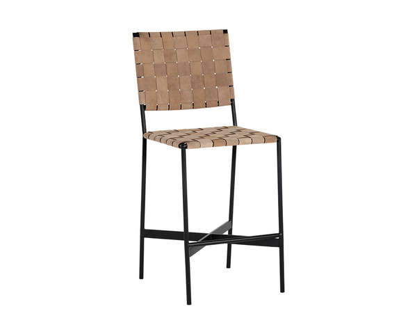 Omari Counter Stool - Black - Light Tan Leather