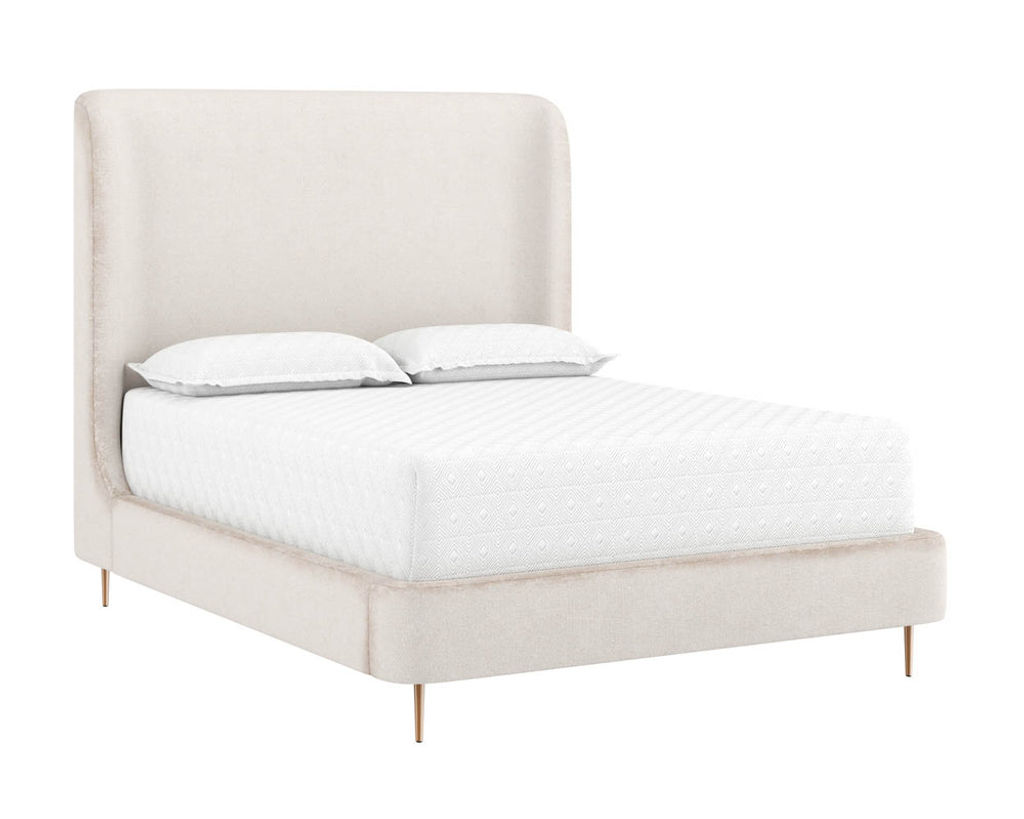 Curved Upholstered Taupe Queen Bed