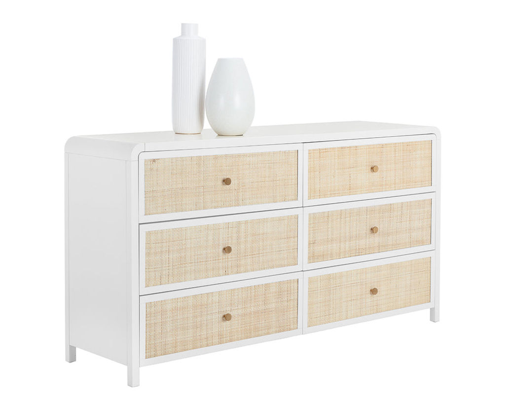 White and Grasscloth Dresser - Small