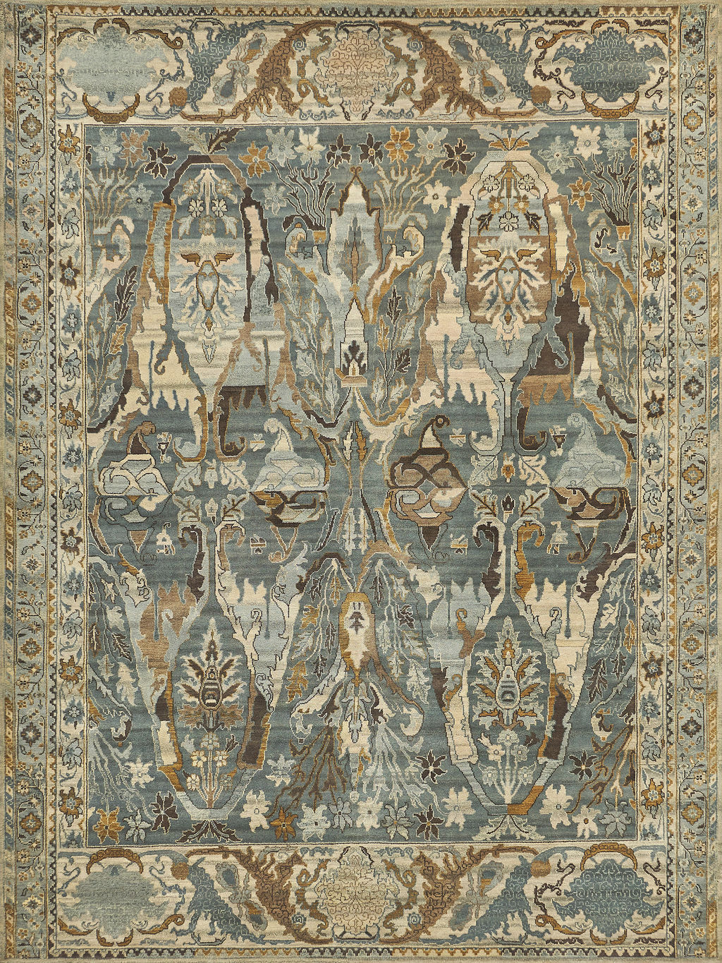 Jurassic Hand-Knotted New Zealand Wool Gray/Light Blue Area Rug- 3799 9’X12’