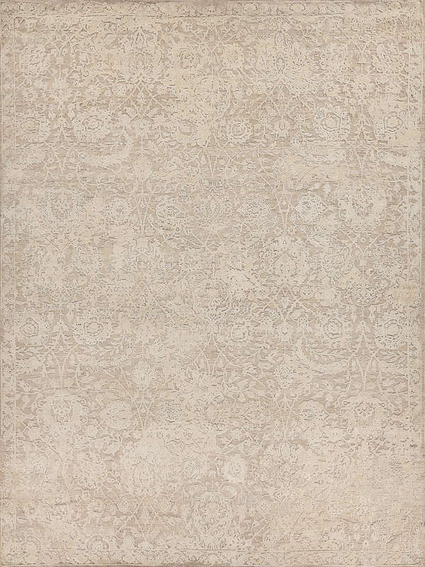 Meena Hand-Knotted New Zealand Wool And Silk Ivory/Beige Area Rug- 2469 9’X12’