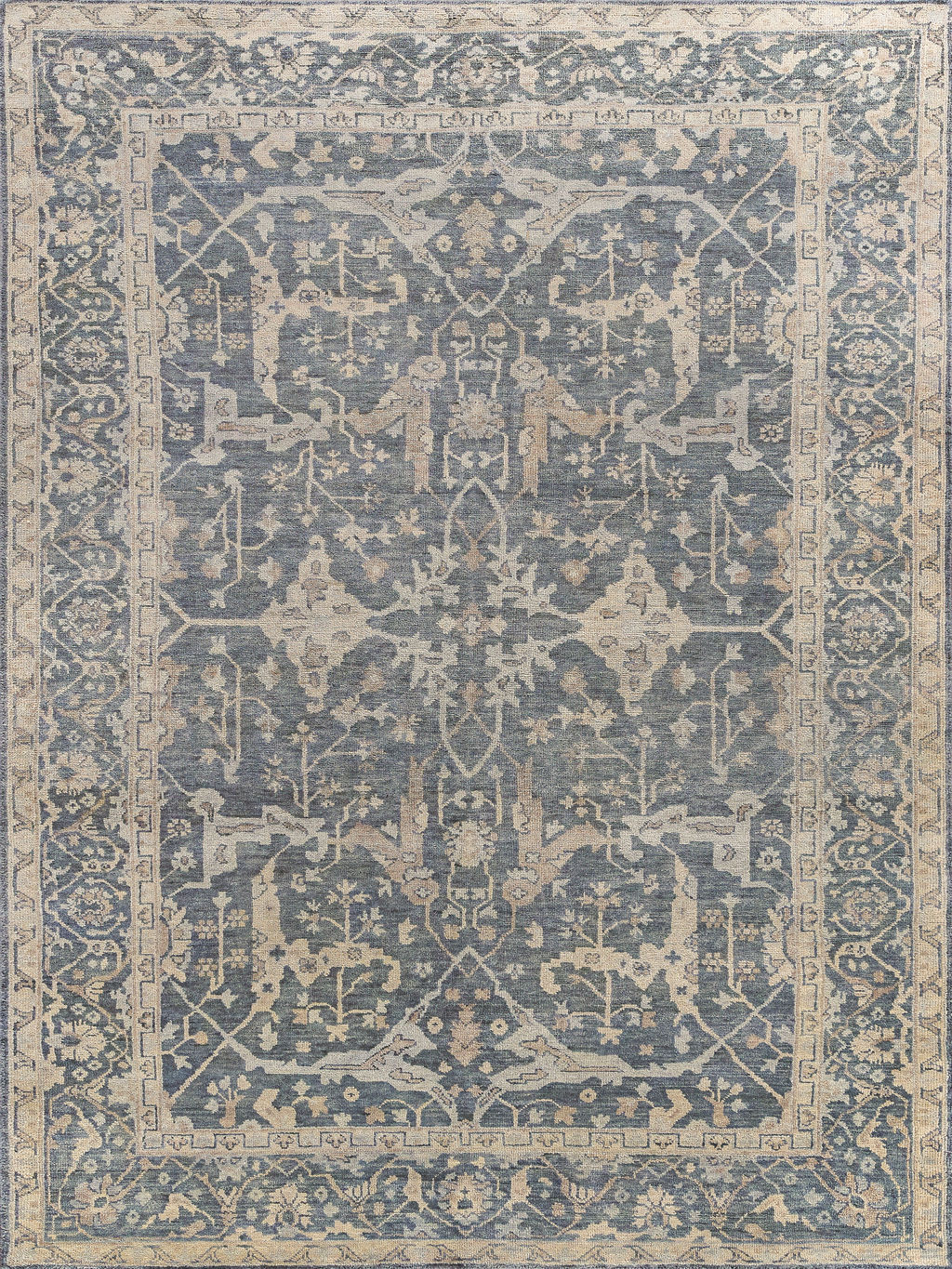 Antique Weave Oushak Hand-Knotted New Zealand Wool Blue Area Rug- 3422 10’X14’