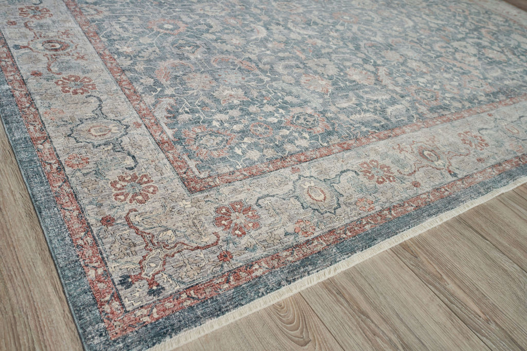 Heritage Power Loom Polyester And Acrylic Blue/Rust Area Rug- 4604 8’X10’