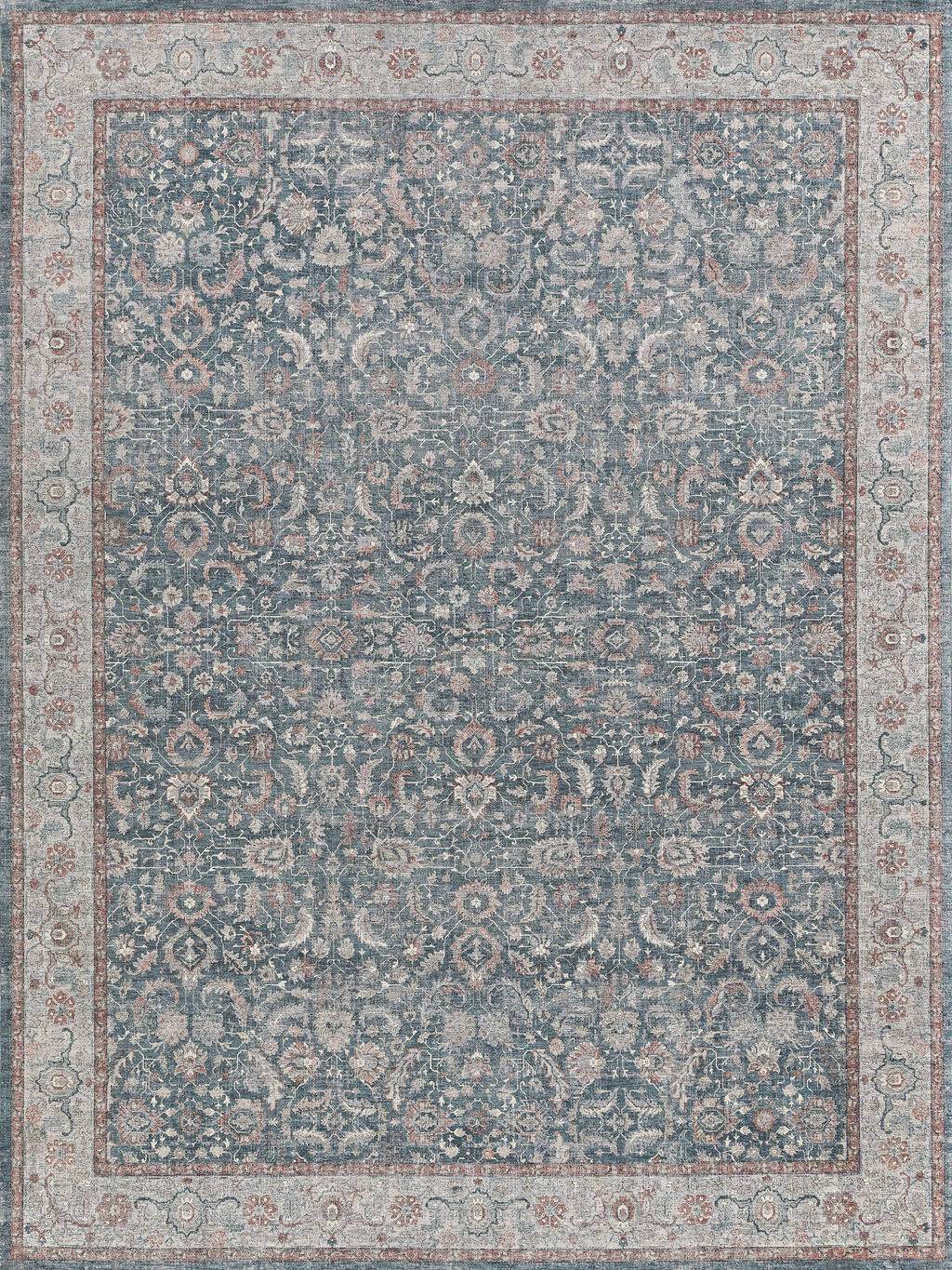 Heritage Power Loom Polyester And Acrylic Blue/Rust Area Rug- 4604 8’X10’