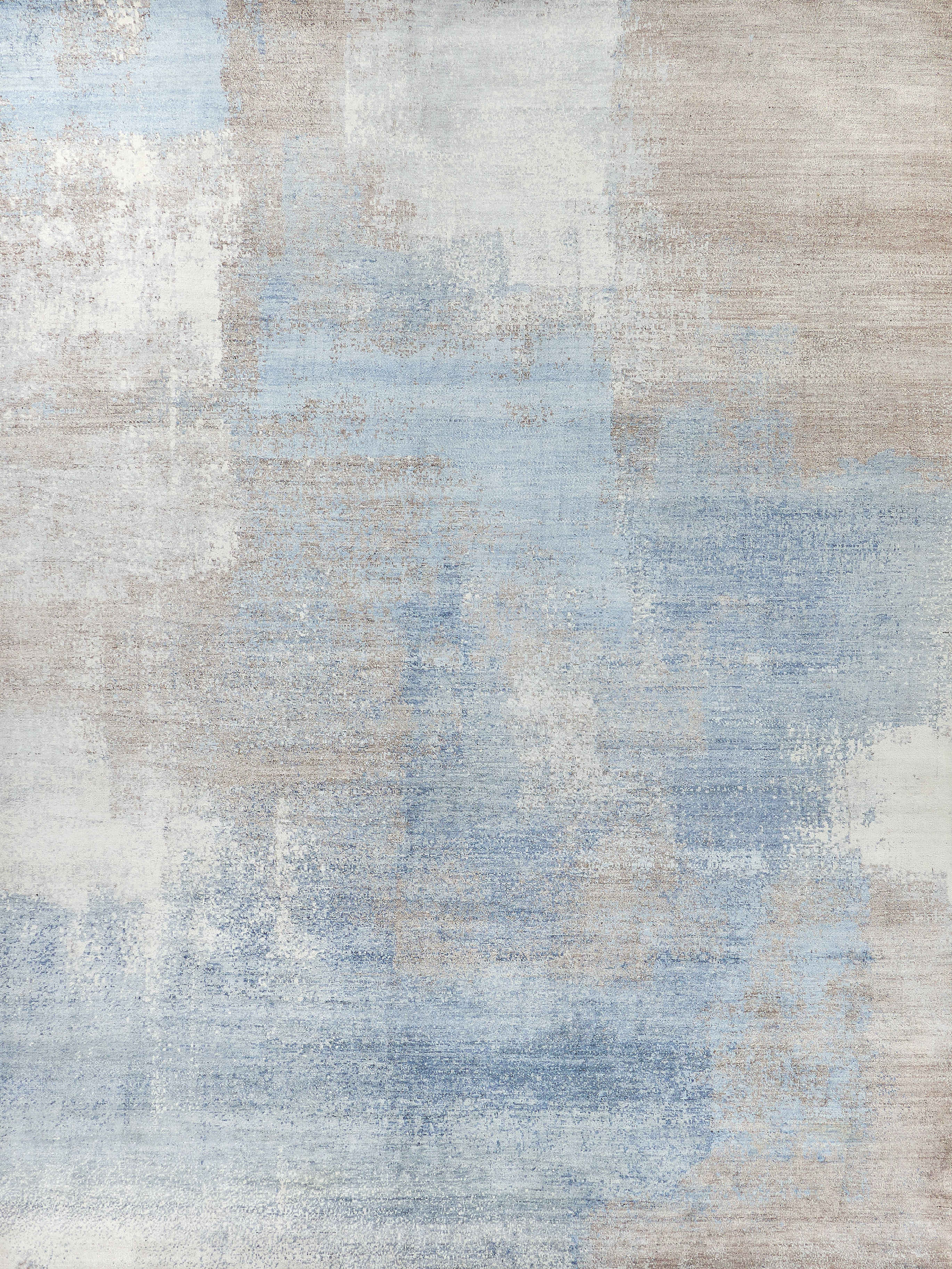 Fine Pure Silk Hand-Knotted Silk Blue/Brown Area Rug- 4211 8’X10’