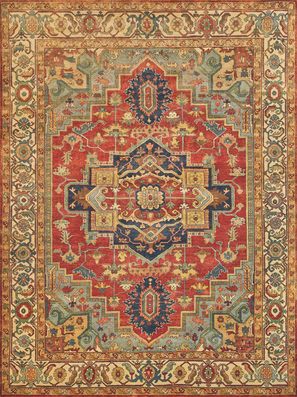 Preview image for Antique Weave Serapi Hand-Knotted New Zealand Wool Rust/Blue Area Rug- 9972 14’X18’