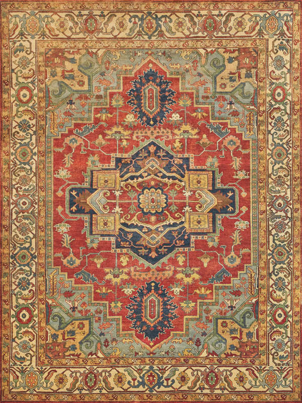 Antique Weave Serapi Hand-Knotted New Zealand Wool Rust/Blue Area Rug- 9972 14’X18’