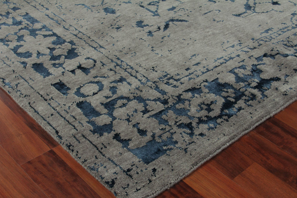 Terras Hand-Knotted New Zealand Wool And Bamboo Silk Gray/Blue Area Rug- 3130 8’X10’