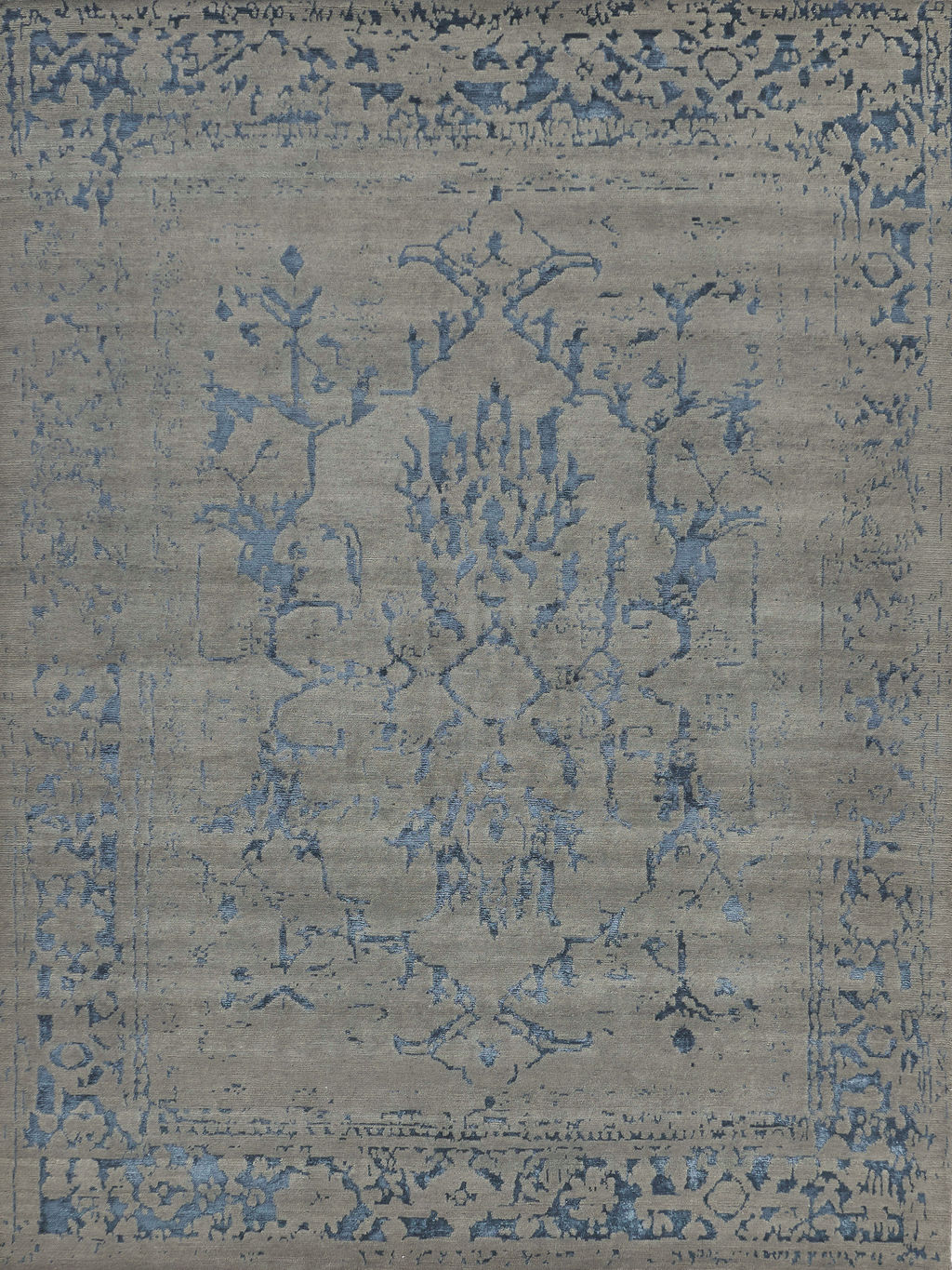 Terras Hand-Knotted New Zealand Wool And Bamboo Silk Gray/Blue Area Rug- 3130 8’X10’