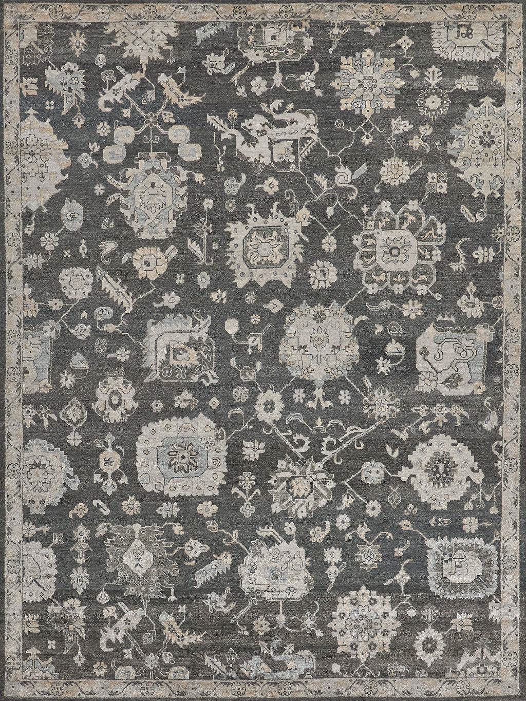 Museum Hand-Knotted Bamboo Silk And Cotton Midnight Charcoal Area Rug- 3495 12’X15’