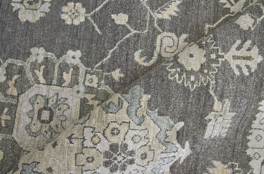 Museum Hand-Knotted Bamboo Silk And Cotton Midnight Charcoal Area Rug- 3495 12’X15’