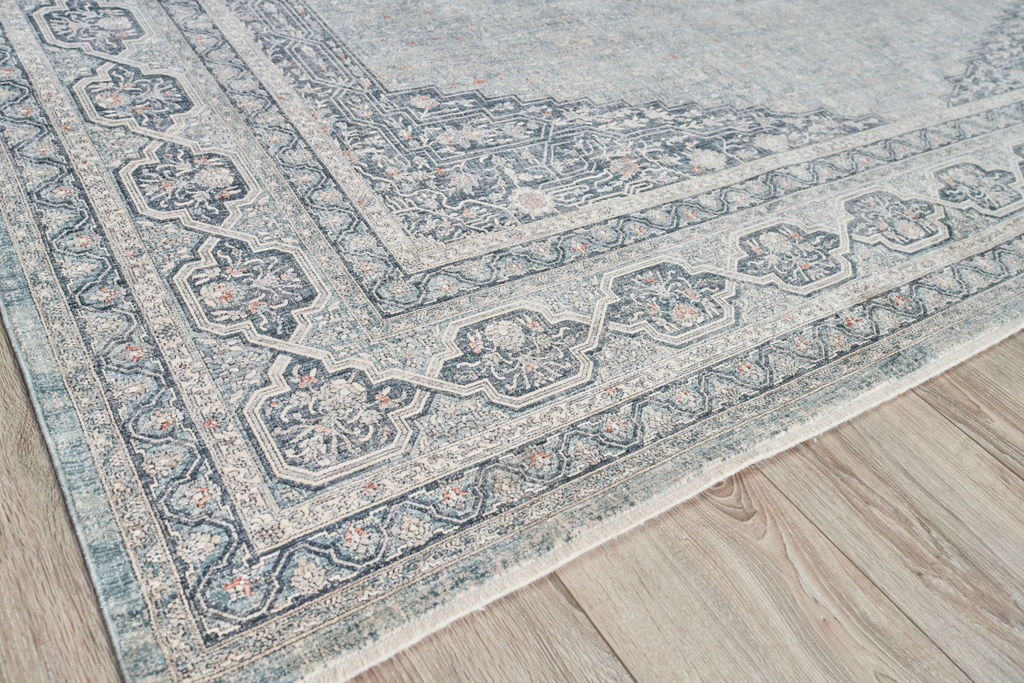 Heritage Power Loom Polyester And Acrylic Light Blue/Rust Area Rug- 4624 8’X10’