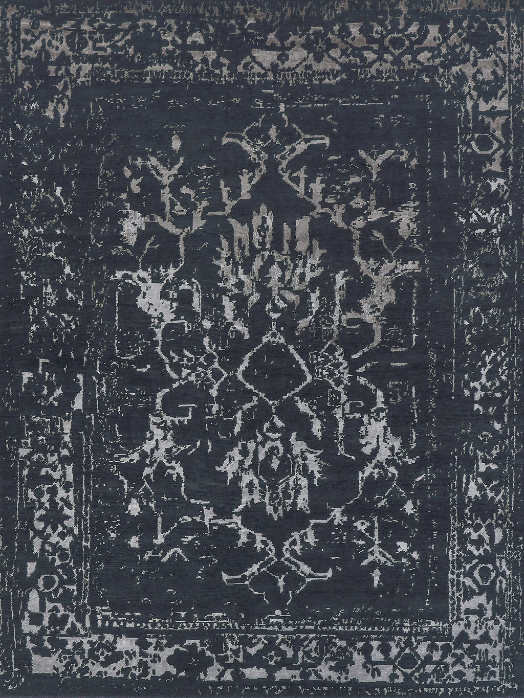 Terras Hand-Knotted New Zealand Wool And Bamboo Silk Navy/Silver Area Rug- 3131 8’X10’