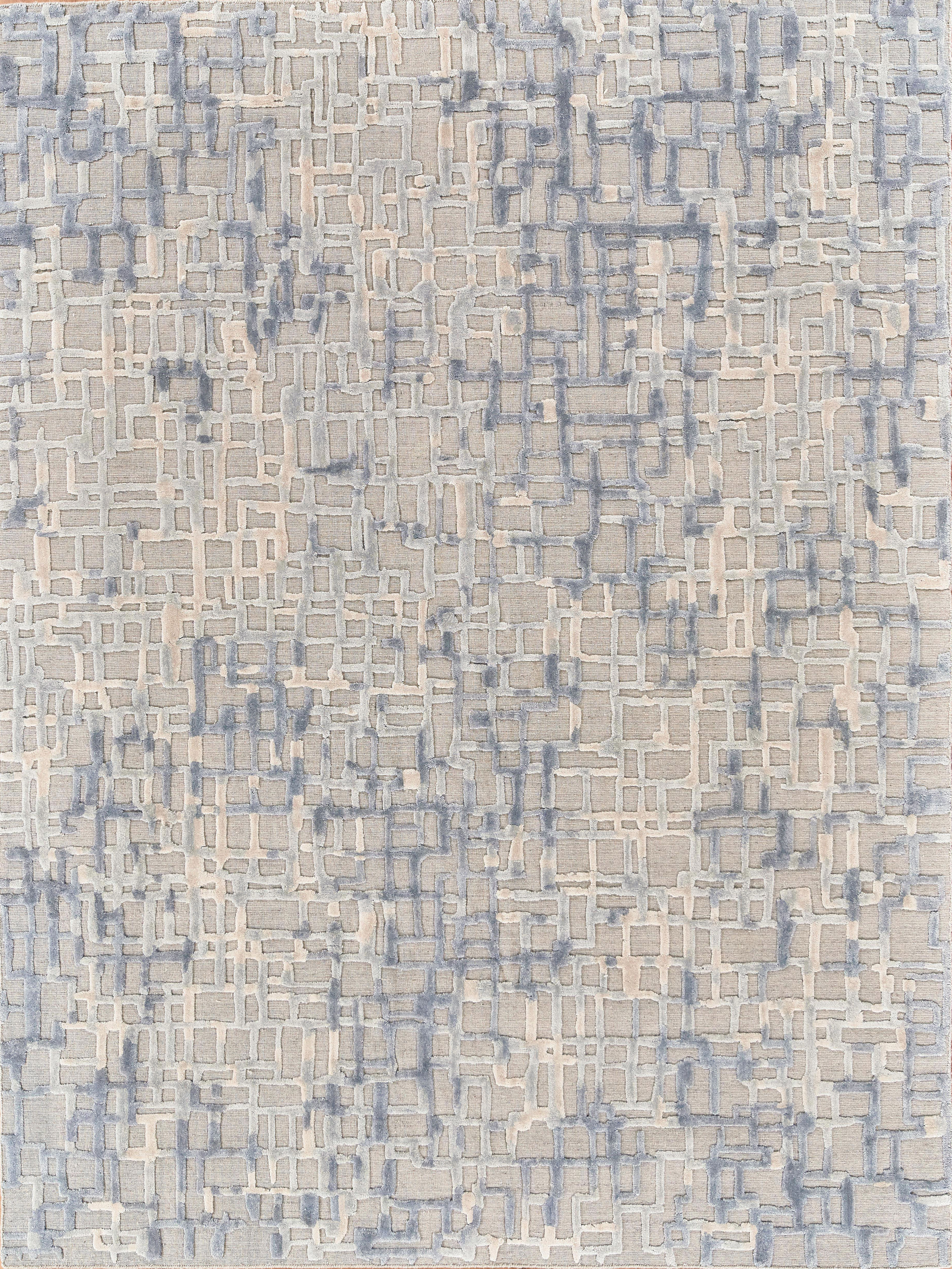 Vista Handmade New Zealand Wool And Bamboo Silk Gray/Blue Area Rug- 4338 6’X9’