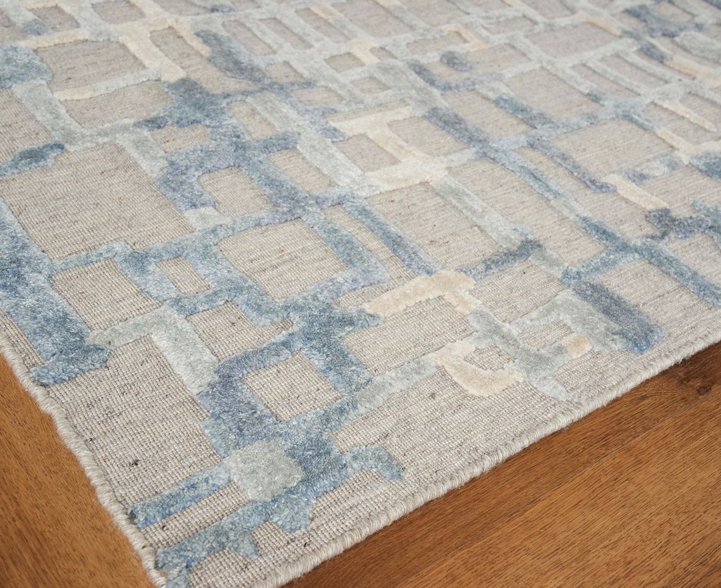 Vista Handmade New Zealand Wool And Bamboo Silk Gray/Blue Area Rug- 4338 6’X9’