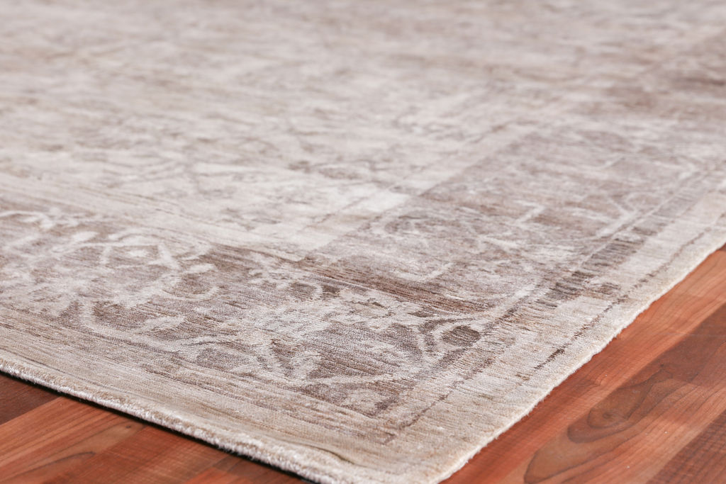 Antique’d Silk Hand-Knotted Bamboo Silk And Cotton Beige/Light Brown Area Rug- 3284 8’X10’