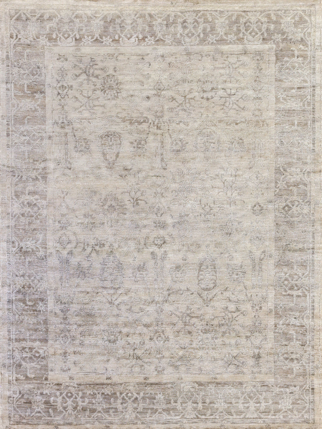 Antique’d Silk Hand-Knotted Bamboo Silk And Cotton Beige/Light Brown Area Rug- 3284 8’X10’