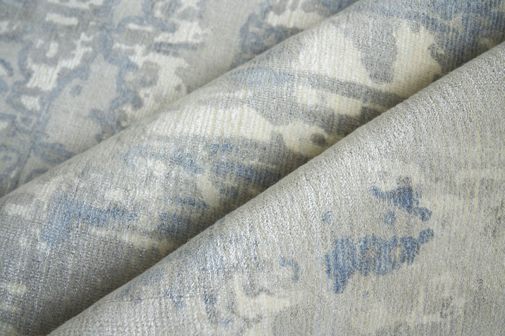 Murano Handmade New Zealand Wool And Bamboo Silk Silver/Blue Area Rug- 4029 6’X9’
