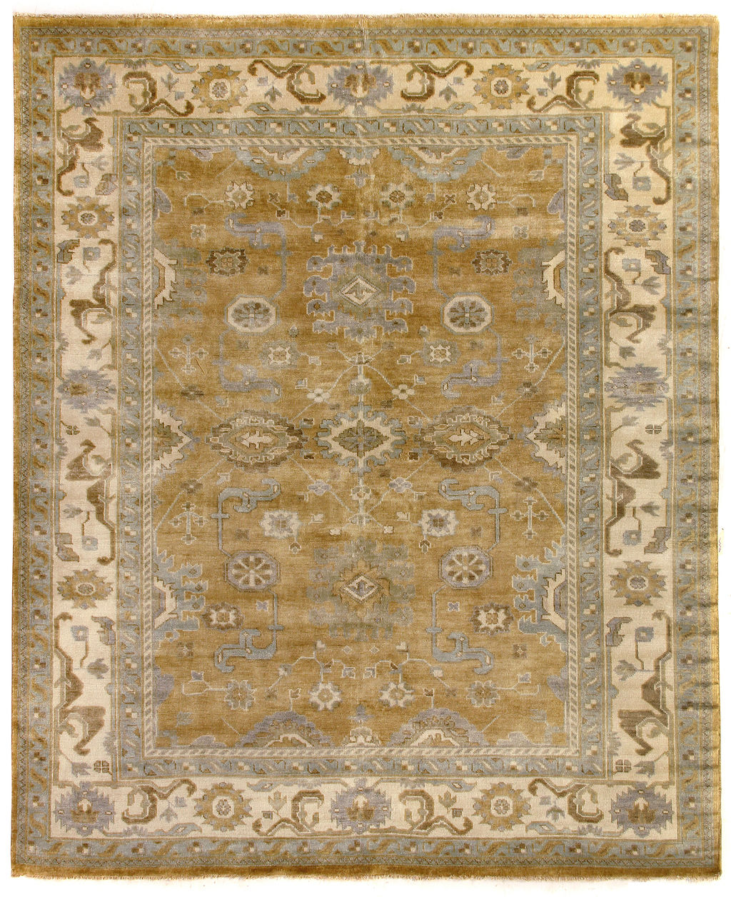 Preview image for Antique Weave Oushak Hand-Knotted New Zealand Wool Gold/Ivory Area Rug- 9782 10’X14’