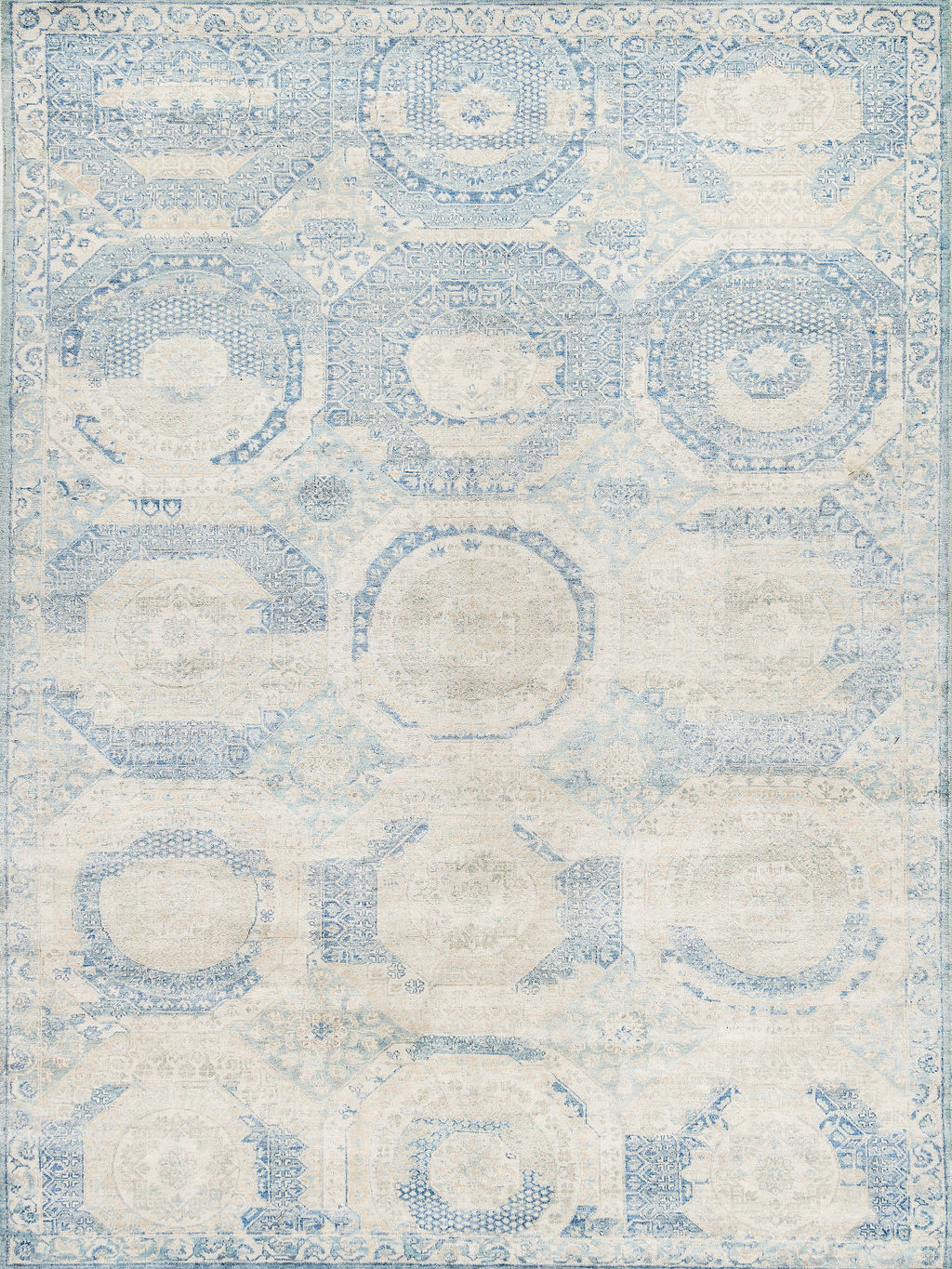 Fine Mamluk Hand-Knotted Bamboo Silk And Cotton Blue Area Rug- 3371 12’X15’