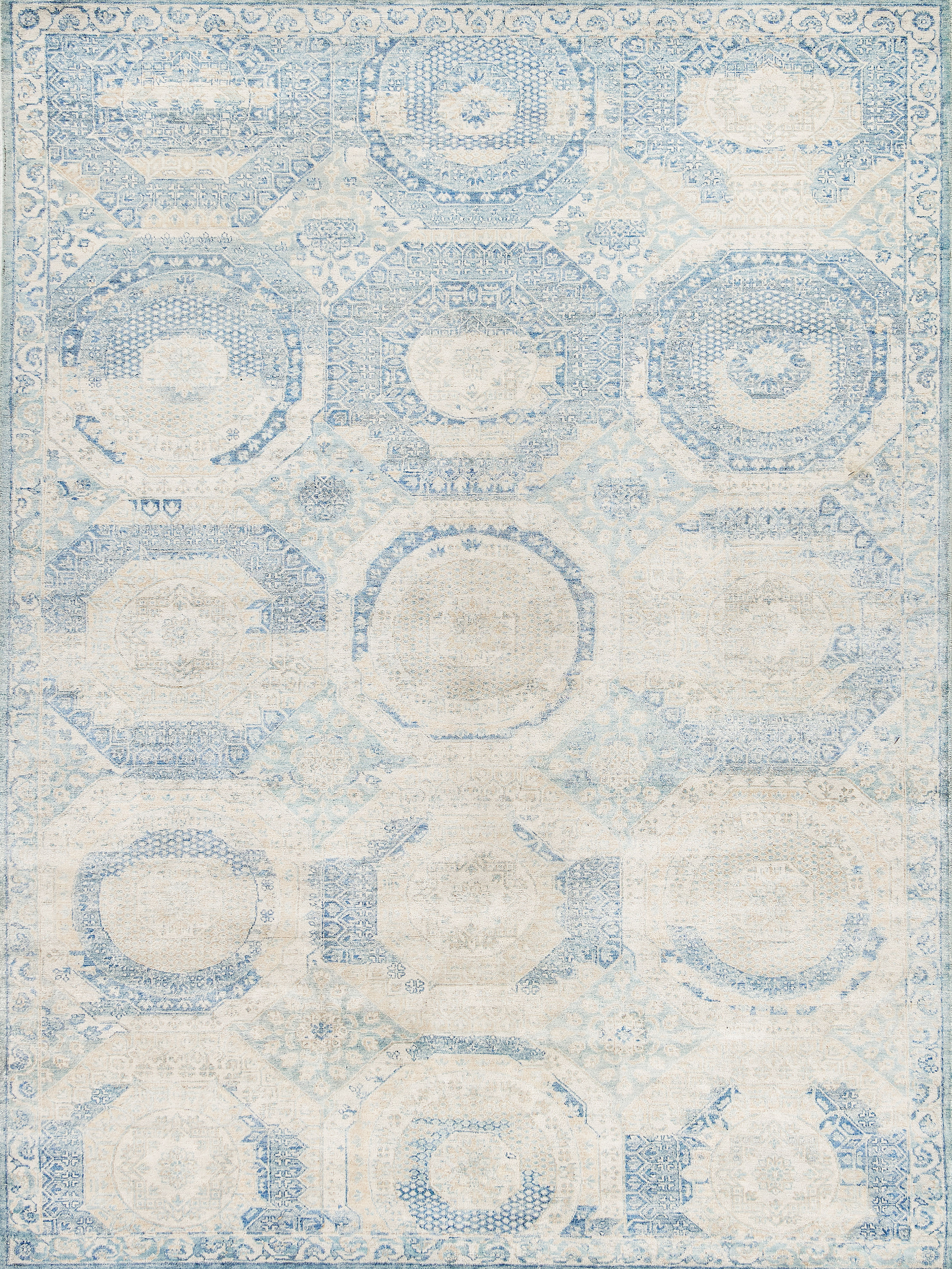 Fine Mamluk Hand-Knotted Bamboo Silk And Cotton Blue Area Rug- 3371 12’X15’