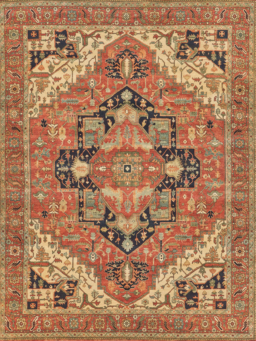 Preview image for Fine Serapi Hand-Knotted New Zealand Wool Rust/Ivory Area Rug- 9206 12’X15’