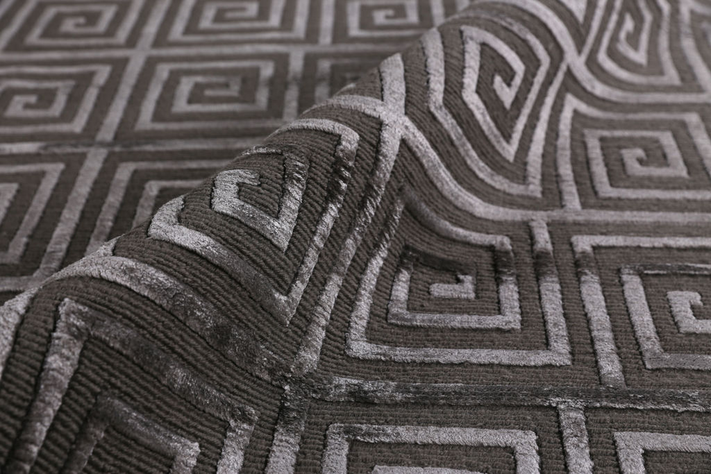Preview image for Greek Key Hand-Knotted New Zealand Wool And Viscose Dark Gray Area Rug- 3050 6’X9’