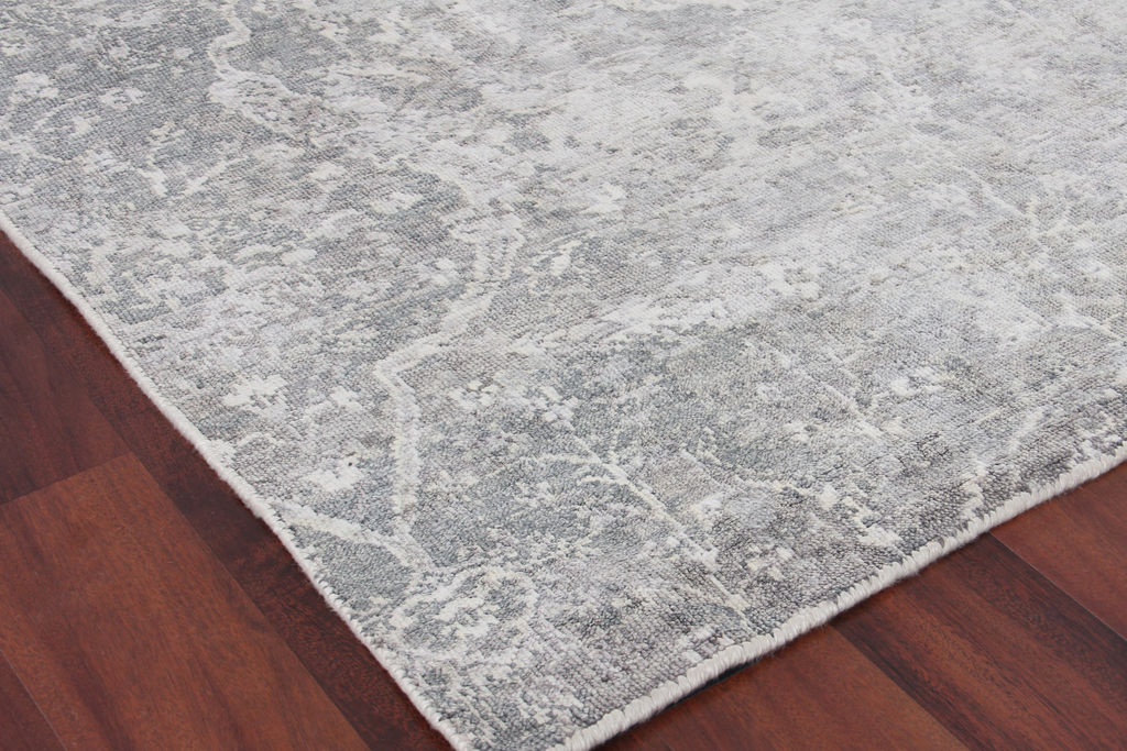 Fine Pure Silk Hand-Knotted Silk Gray/Ivory Area Rug- 4228 12’X15’