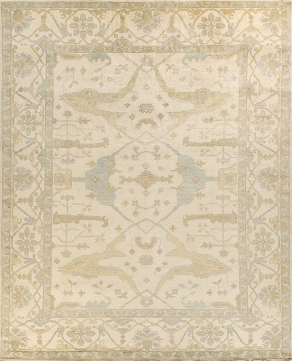 Preview image for Antique Weave Oushak Hand-Knotted New Zealand Wool Beige/Blue/Brown Area Rug 4' X 6'