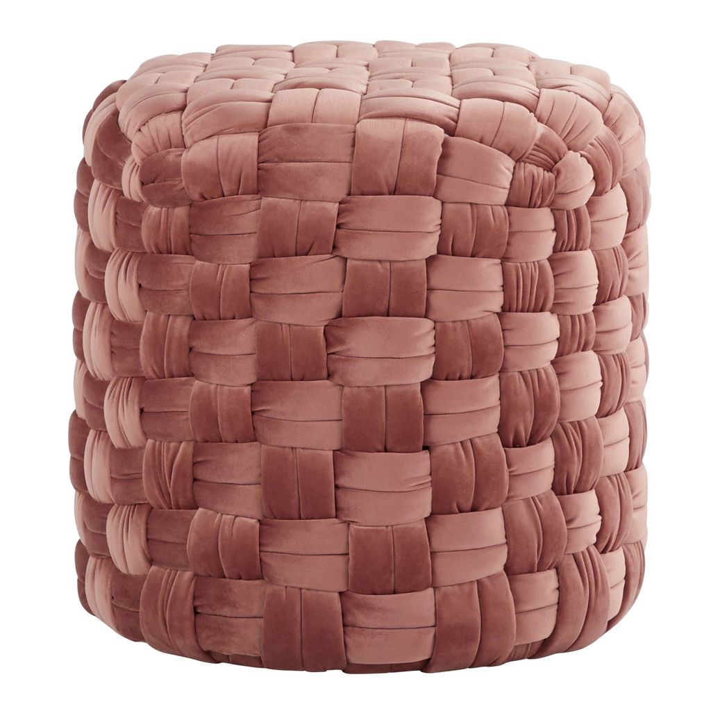 Braided Round 16" Ottoman, Blush Pink Velvet