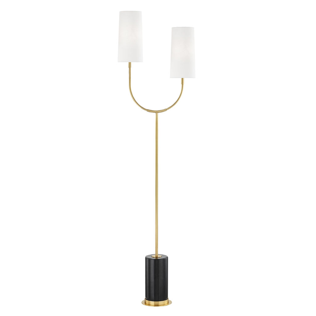 Vesper 2 Light Marble Floor Lamp, Aged Bronze Body, White Shade