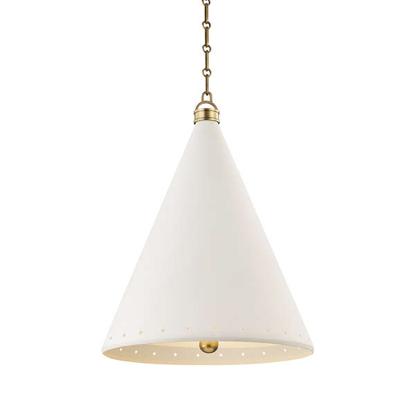 Plaster No.1 2 Light Large Pendant, Aged Brass, White Plaster Body, White Plaster Shade