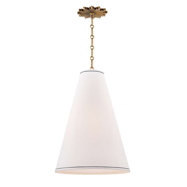Worth 1 Light Large Pendant, Aged Bronze Body, White With Blue Stripe Shade