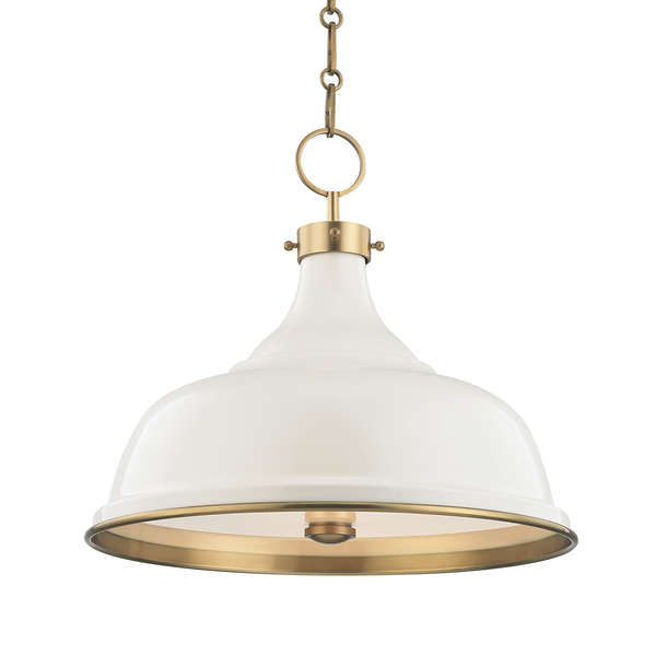 Painted No.1 3 Light Pendant, Aged Brass, Off White Body, Off White Shade