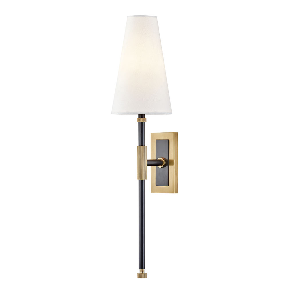 Bowery 1 Light Wall Sconce, Aged Old Bronze Body, Off-White Shade