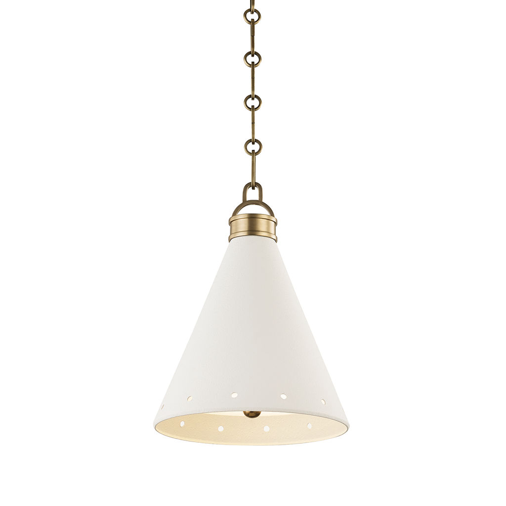 Preview image for Plaster No.1 1 Light Small Pendant, Aged Brass, White Plaster Body, White Plaster Shade
