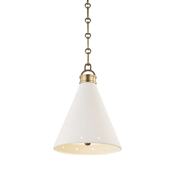 Plaster No.1 1 Light Small Pendant, Aged Brass, White Plaster Body, White Plaster Shade