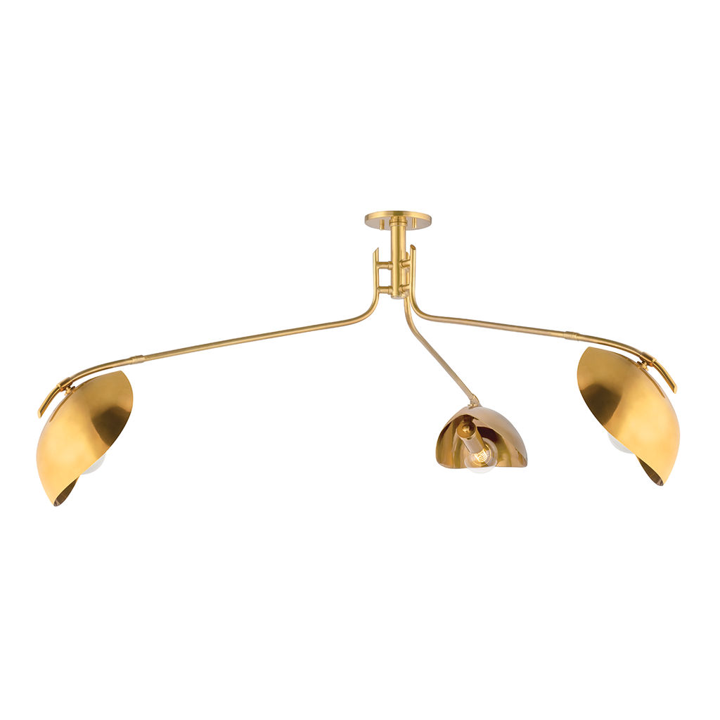 Avondale 3 Light Semi Flush, Aged Brass