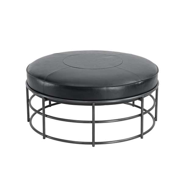 Round Leather Ottoman