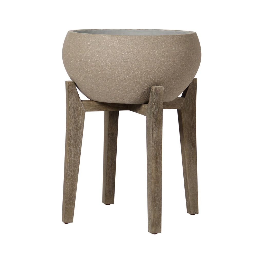 Patio Round Standing Pot Small Brown Stone