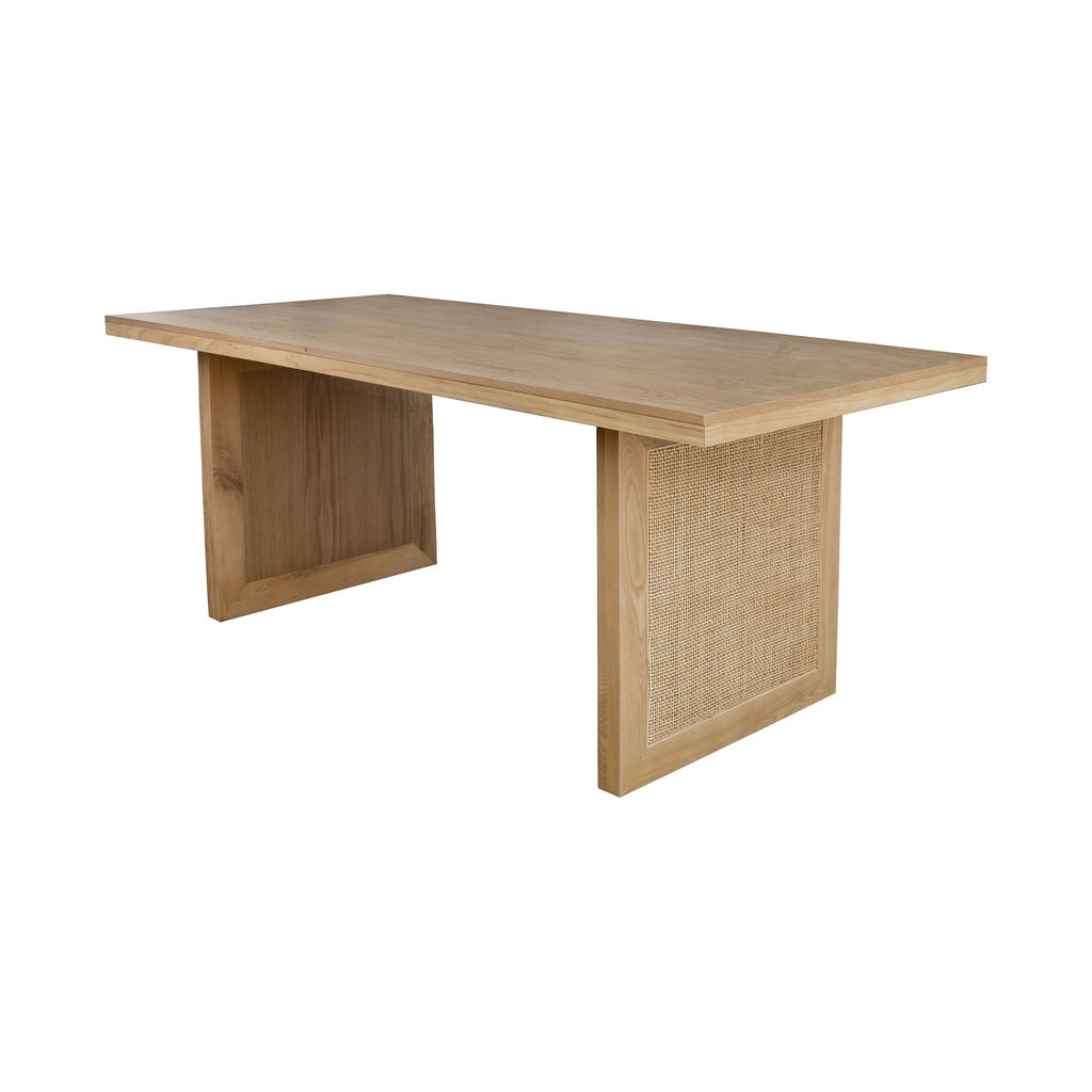 Preview image for Rattan Double Pedestal Base Rectangle Dining Table Natural Finish 79 inch