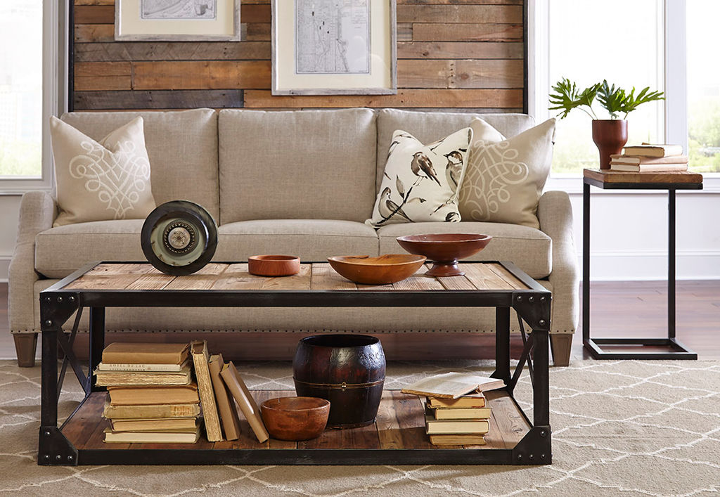 C Table Old Elm Wood + Steel Base