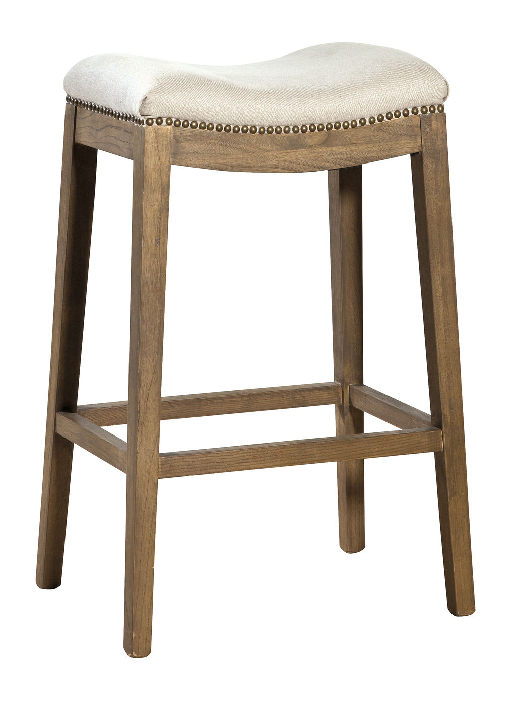 Backless Counter Stool Linen with Nailheads + Driftwood Stain Oak Base