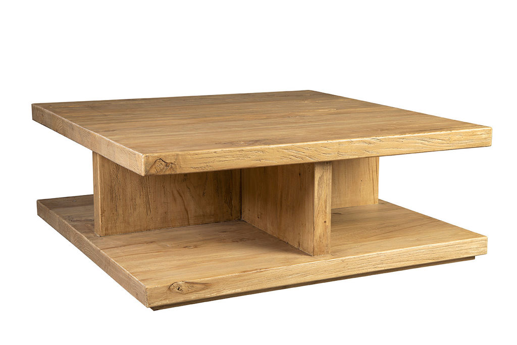 Preview image for Two Tier Solid Elm Wood Square Coffee Table 48 inch