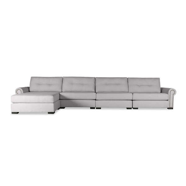 Sylviane Buttoned Deep Plush 5 Pieces Left Arm Modular Sectional, 128" X 121" X 30", Grey