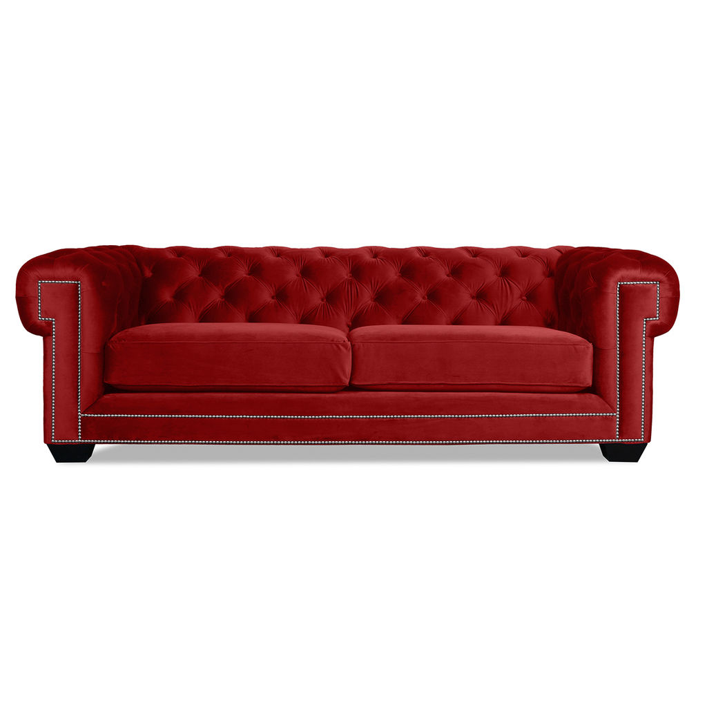 Cornell Chesterfield Tufted Sofa Deep Plush, 90" X 48.5" X 28.5", Red